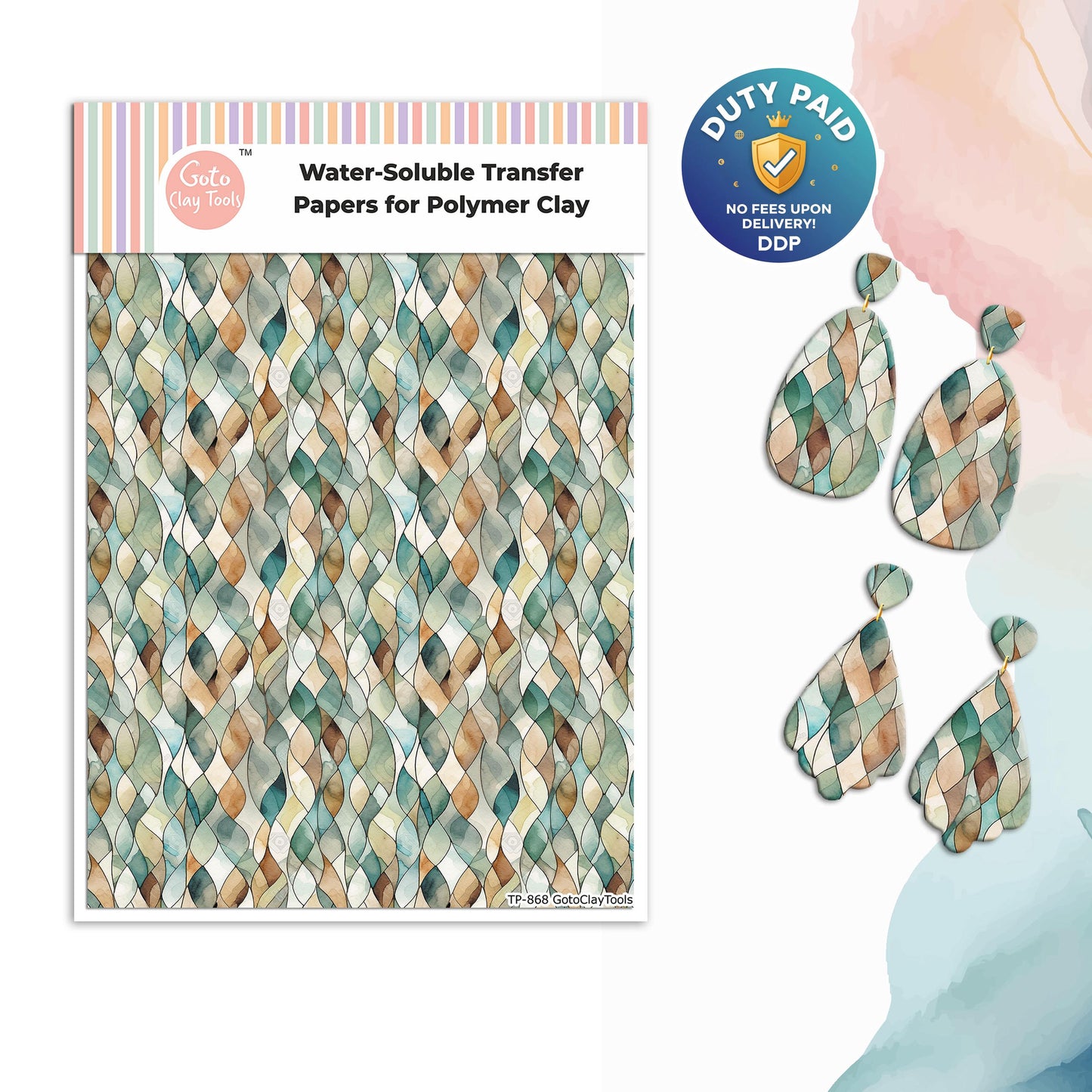 Watercolor Leaves Transfer Paper for Polymer Clay: Water Soluble, 4x5.5" #868