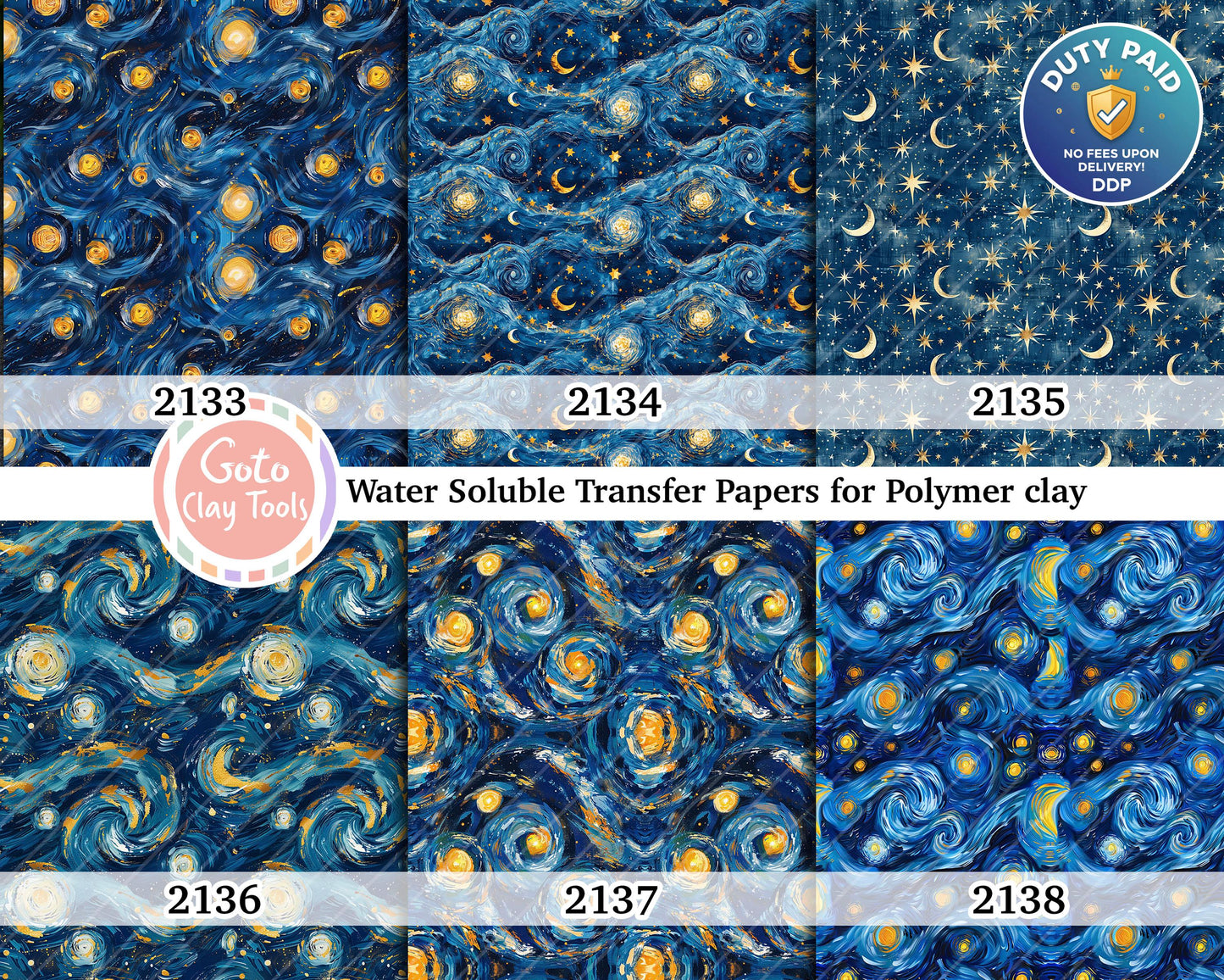 Starry Night Water Soluble Transfer Paper for Polymer Clay (4x5.5 in