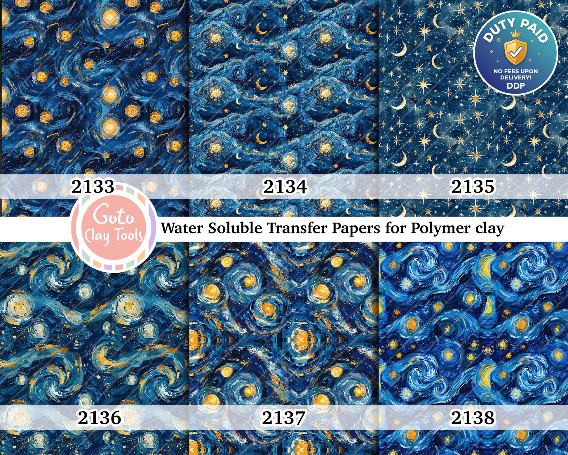 Starry Night Water Soluble Transfer Paper for Polymer Clay (4x5.5 in