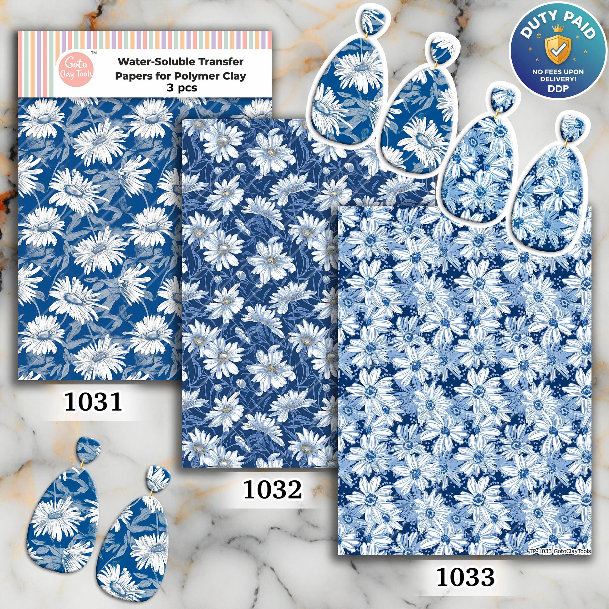 Blue Daisy Polymer Clay Transfer Paper: Water Soluble (4x5.5 inch)