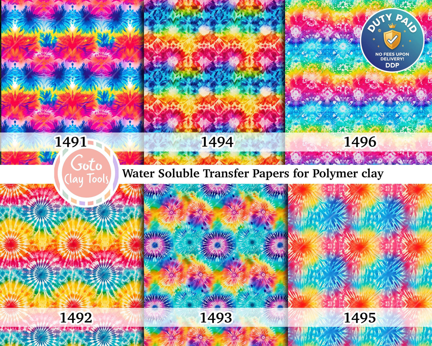 Rainbow Tie Dye Polymer Clay Transfer Paper: Water Soluble (4x5.5 inches)