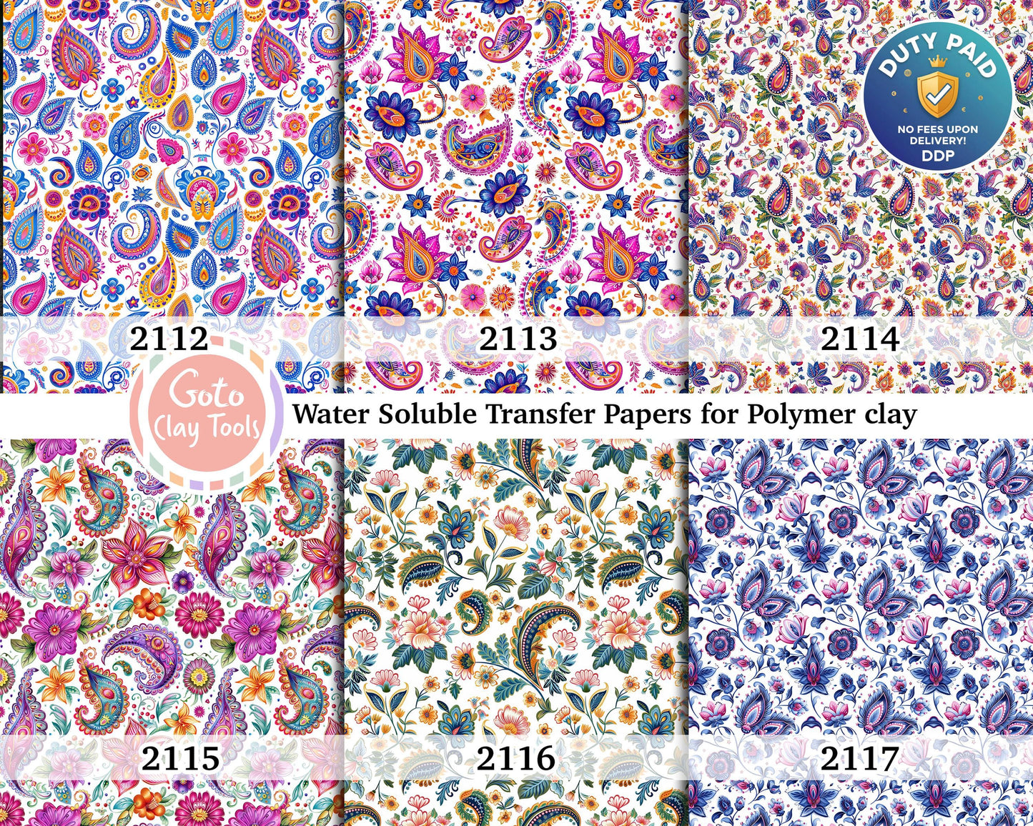 Paisley Floral Water Soluble Transfer Paper for Polymer Clay (4x5.5 in