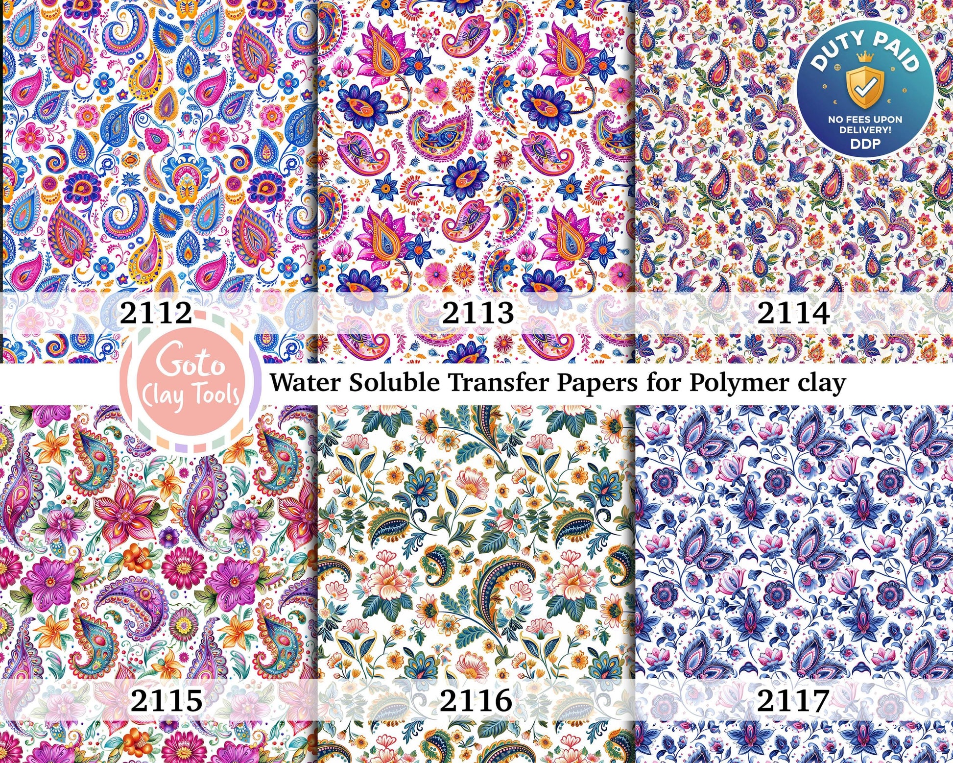 Paisley Floral Water Soluble Transfer Paper for Polymer Clay (4x5.5 in
