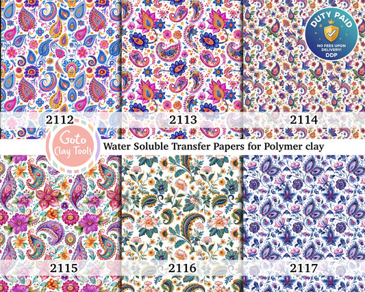 Paisley Floral Water Soluble Transfer Paper for Polymer Clay (4x5.5 in