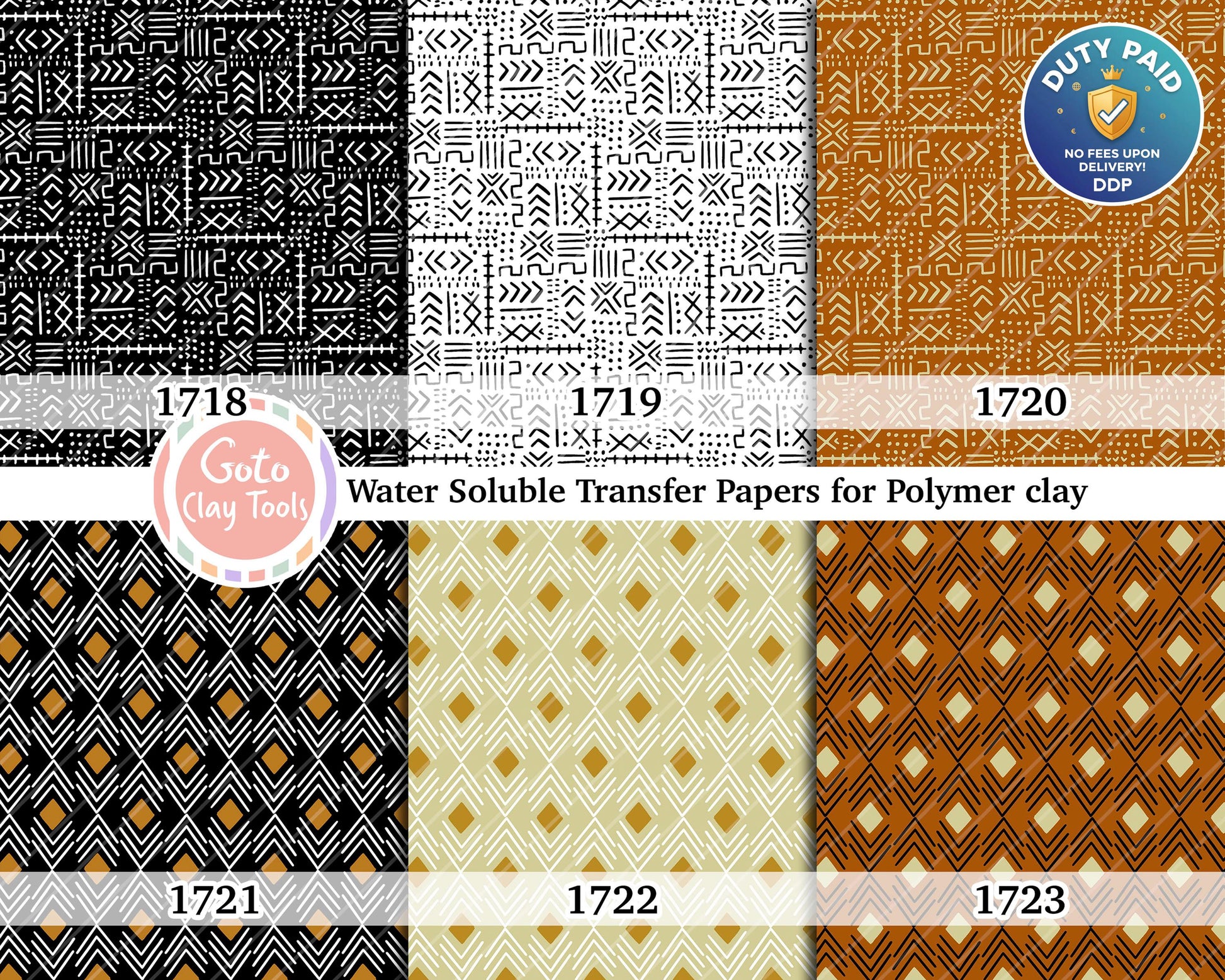 Water soluble Transfer paper for polymer clay, African mudcloth pattern, polymer clay image transfers, magic transfer paper