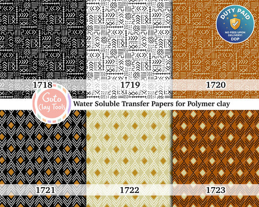 Water soluble Transfer paper for polymer clay, African mudcloth pattern, polymer clay image transfers, magic transfer paper