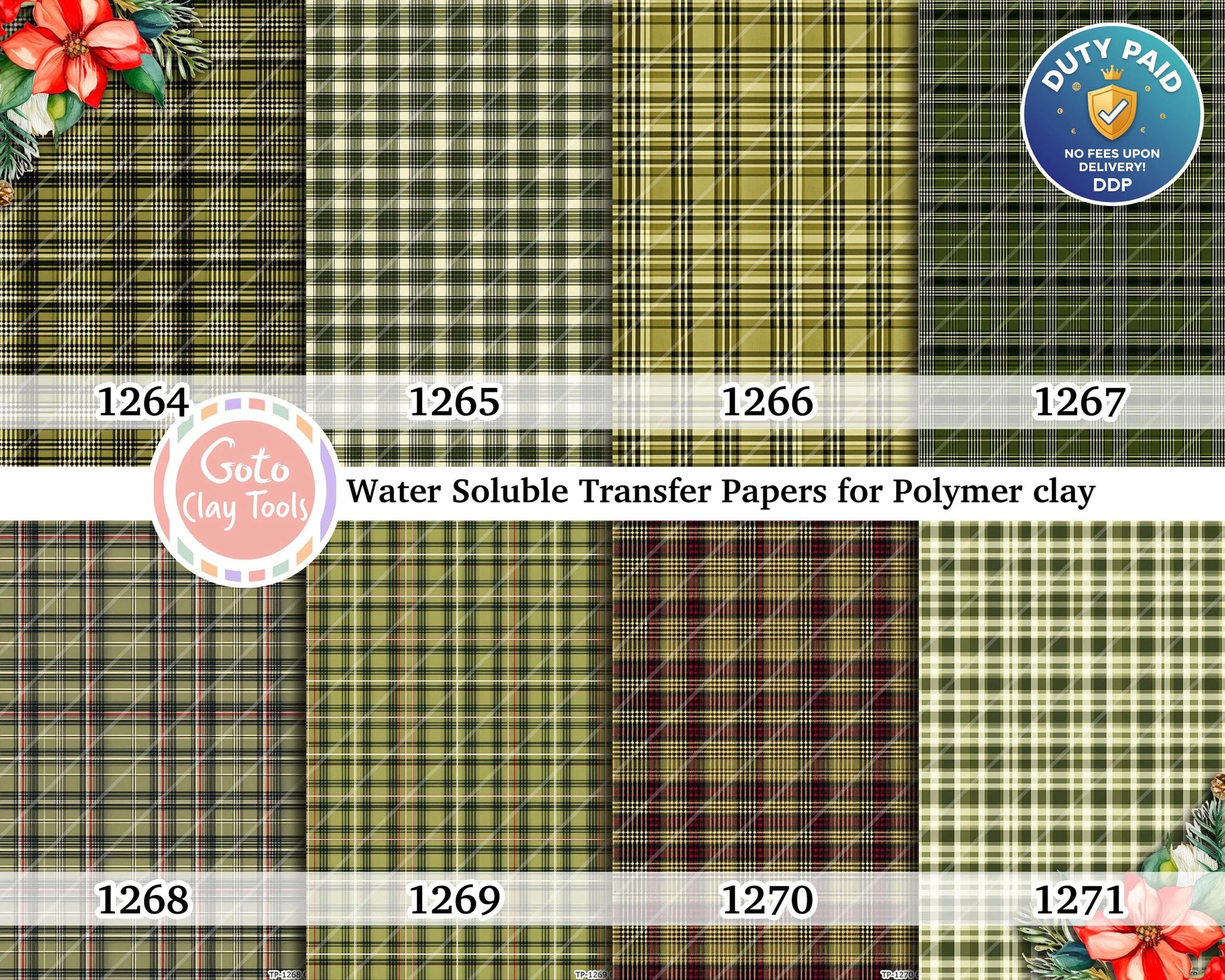 Green Plaid Polymer Clay Image Transfers: Water Soluble Paper (4x5.5 in)