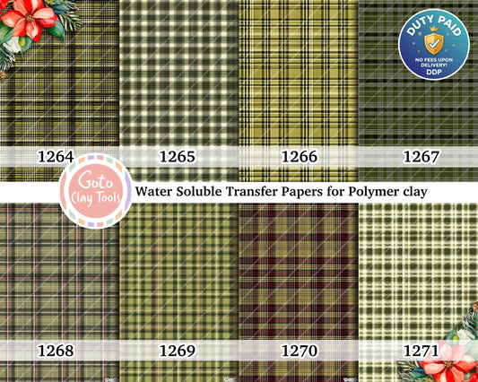Green Plaid Polymer Clay Image Transfers: Water Soluble Paper (4x5.5 in)