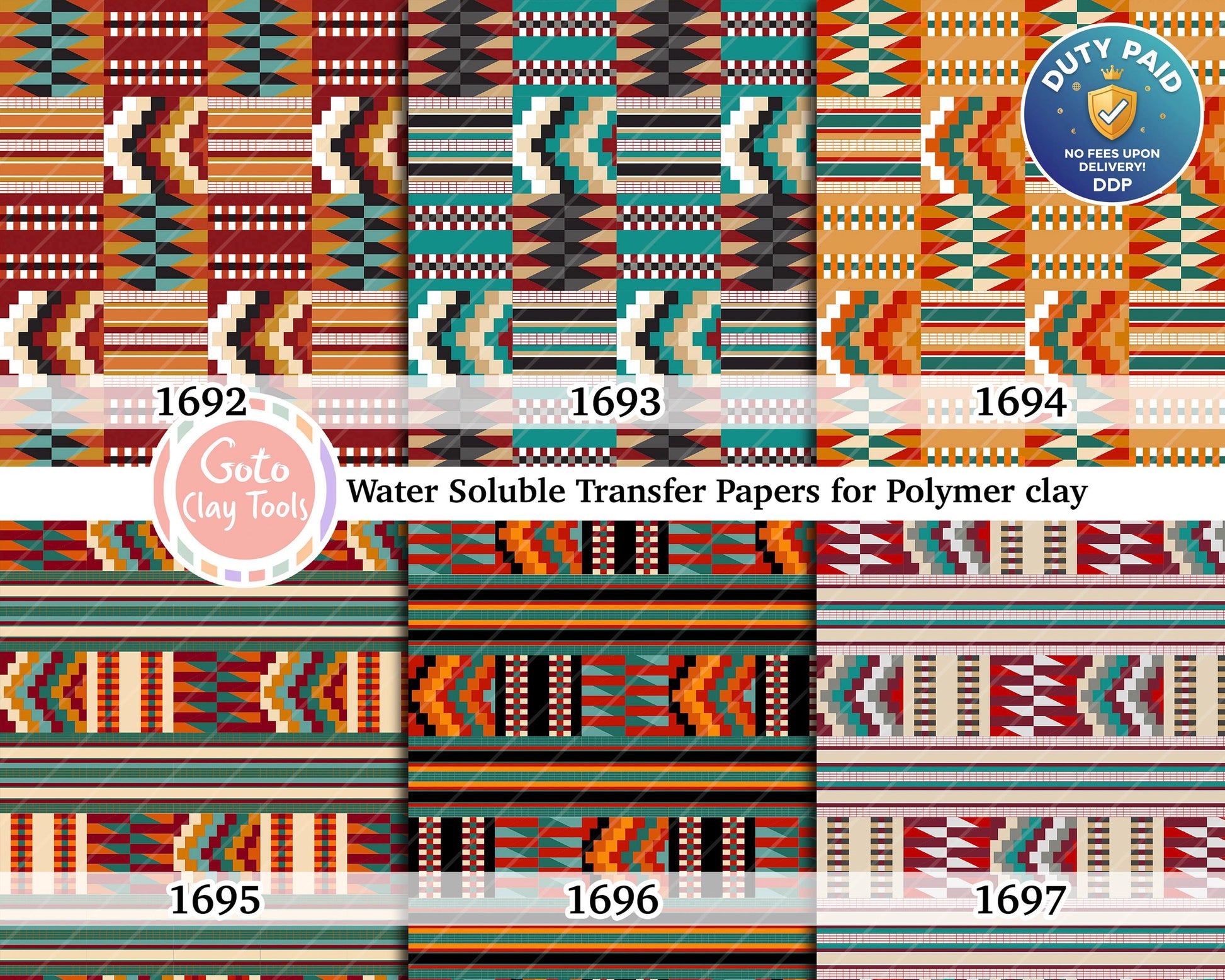 Water soluble Transfer paper for polymer clay, African Kente pattern, polymer clay image transfers, magic transfer paper