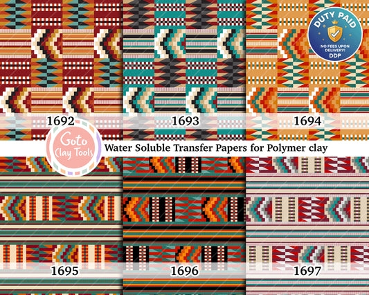 Water soluble Transfer paper for polymer clay, African Kente pattern, polymer clay image transfers, magic transfer paper
