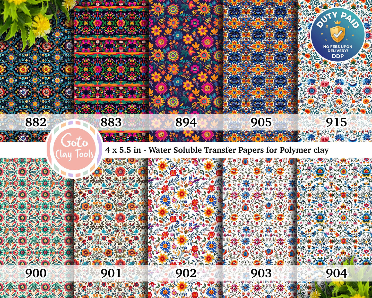 Mexican Flower Polymer Clay Transfer Paper: Water Soluble, 4x5.5"