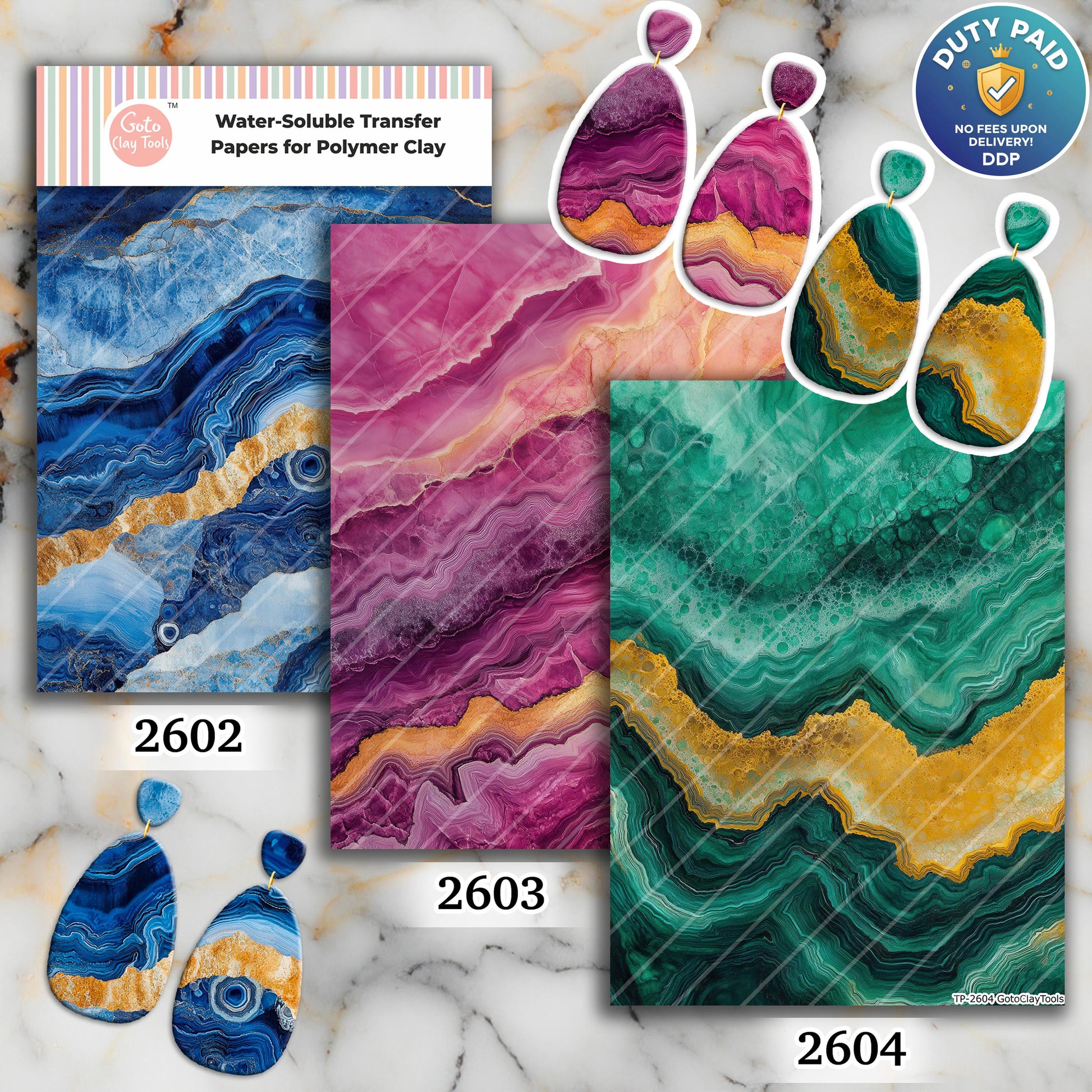 Agate Transfer paper for polymer Clay Earring Making - Water Soluble Transfer Sheet 4x5.5 in