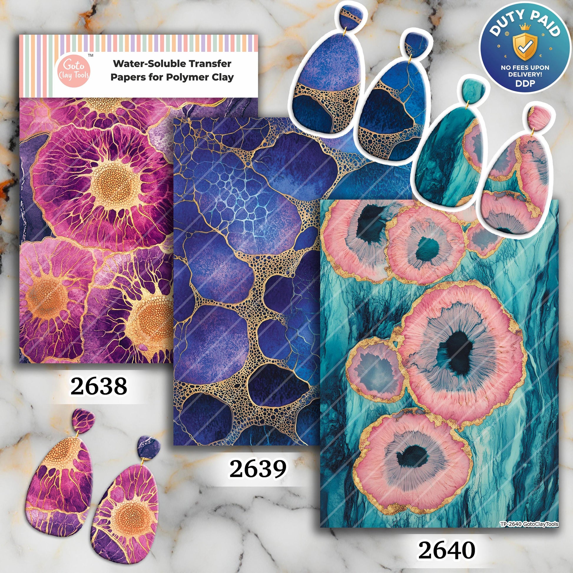 Ocean Iris Transfer paper for polymer Clay Earring Making - Water Soluble Transfer Sheet 4x5.5 in