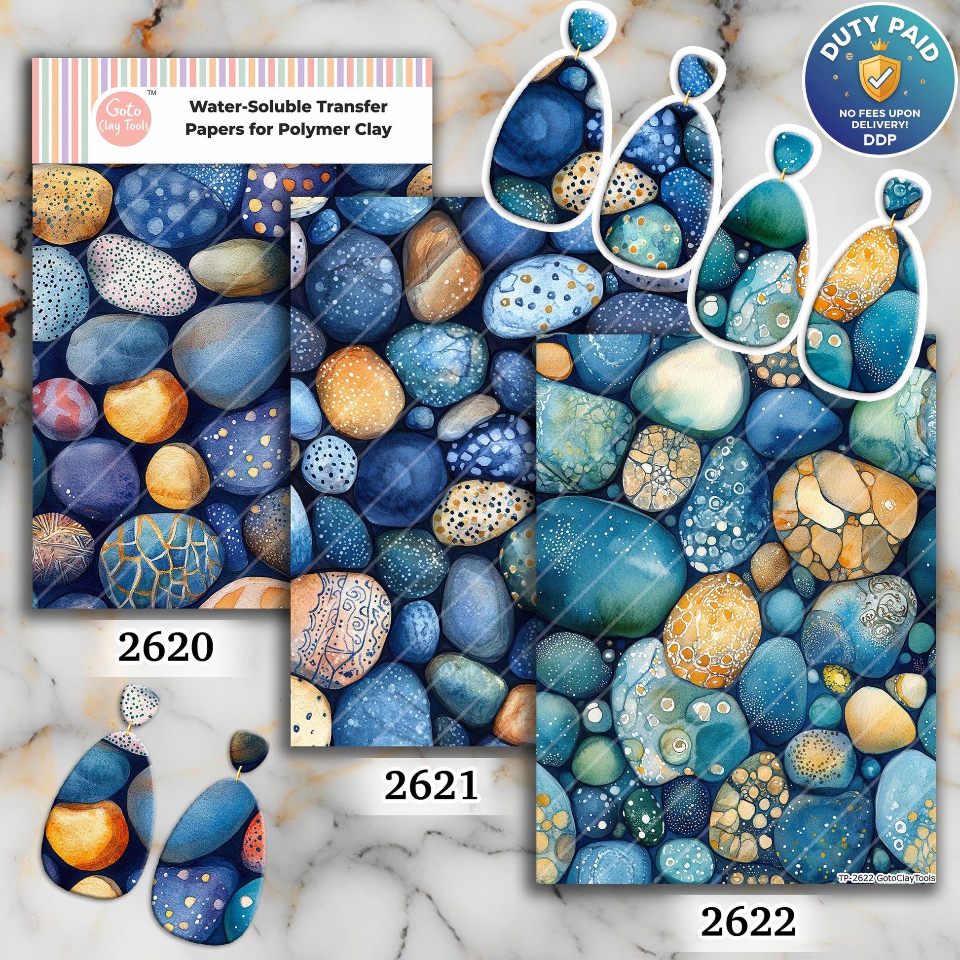Underwater River Rocks Water soluble Transfer paper for polymer Clay Earring Making - 4x5.5 in
