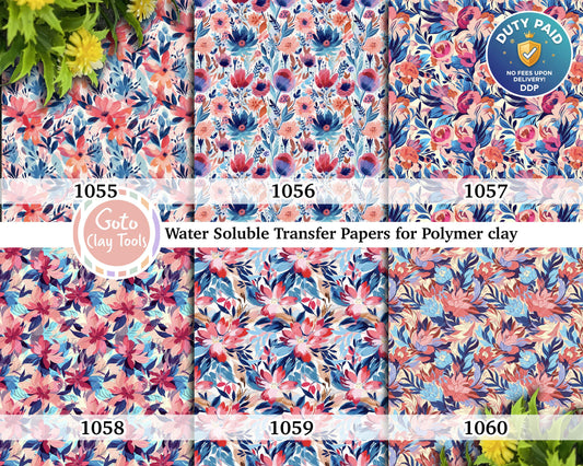Watercolor Floral Transfer Paper for Polymer Clay (4x5.5 inches)