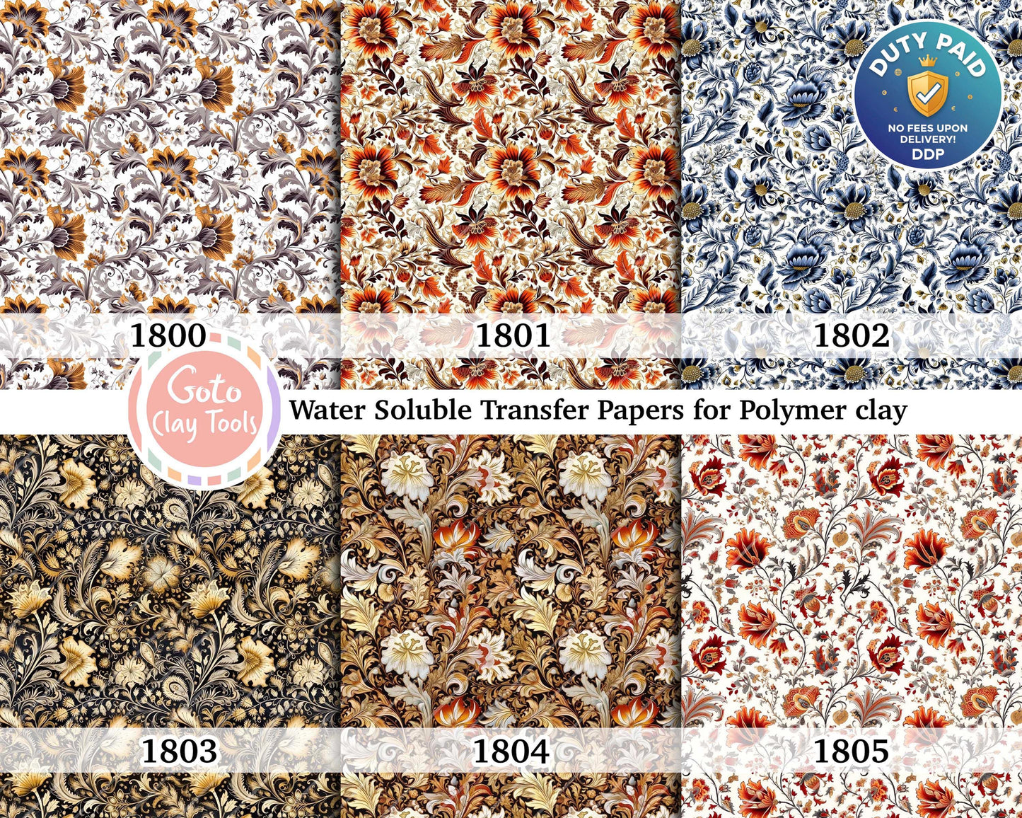 Floral Polymer Clay Transfer Paper: Water Soluble Image Transfers