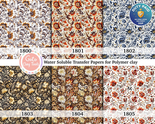 Floral Polymer Clay Transfer Paper: Water Soluble Image Transfers