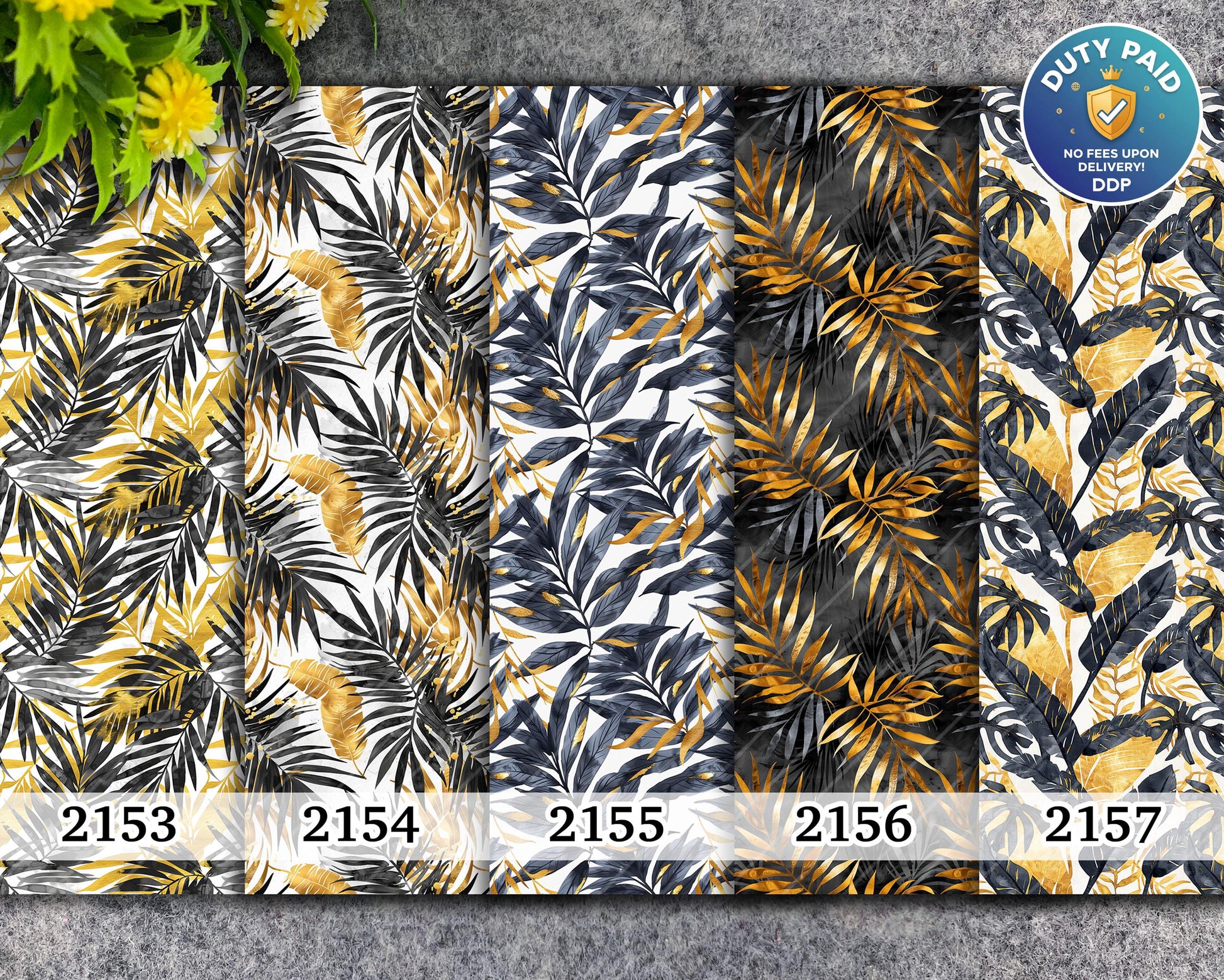 Tropical Leaf Polymer Clay Transfer Paper: Gold & Black, Water Soluble