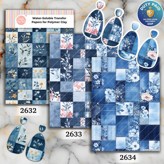 Jeans Patch Transfer paper for polymer Clay Earring Making - Watersoluble Transfer Sheet 4x5.5 in