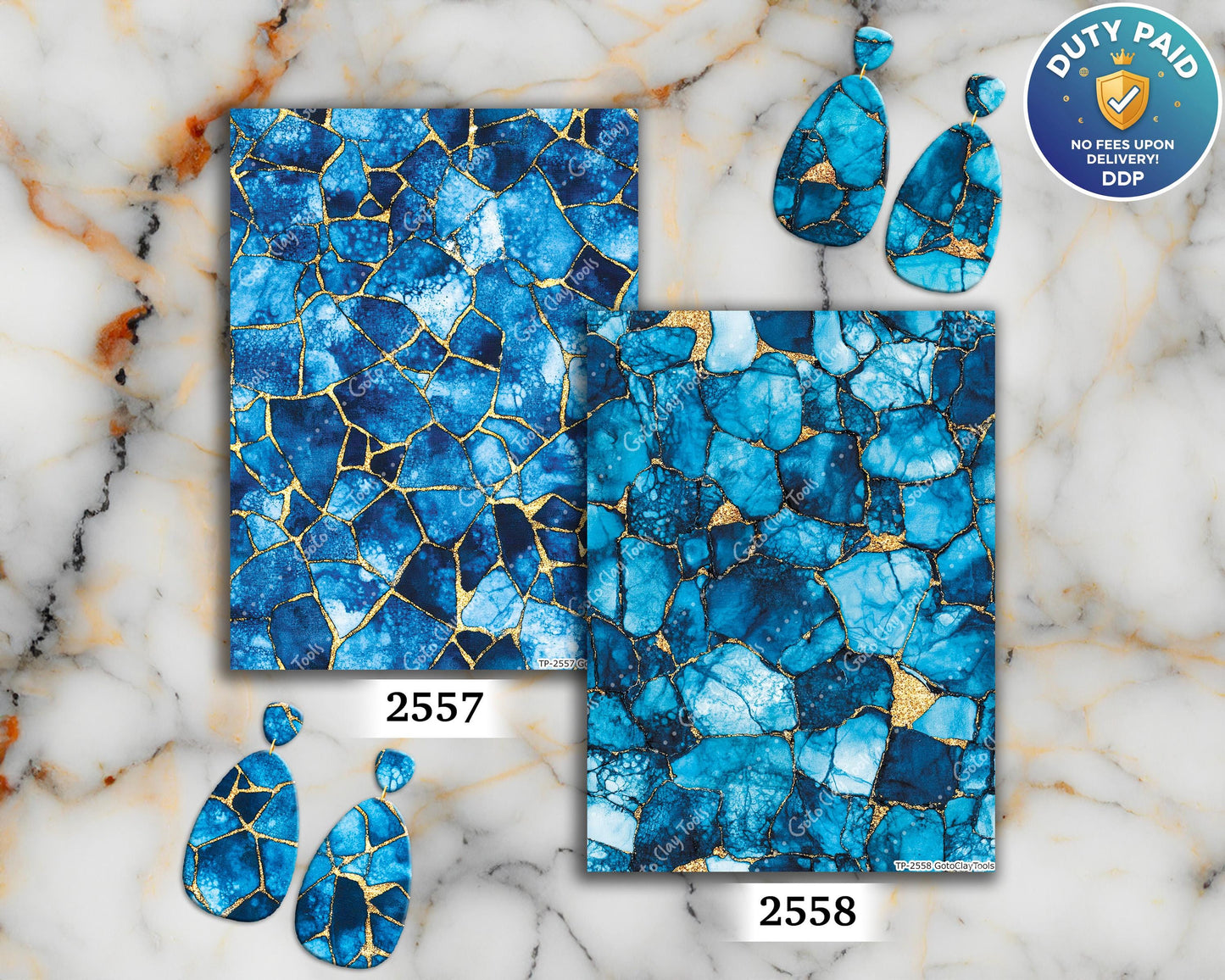 Blue Batik Marble Transfer Paper for Polymer Clay (4x5.5 inches)