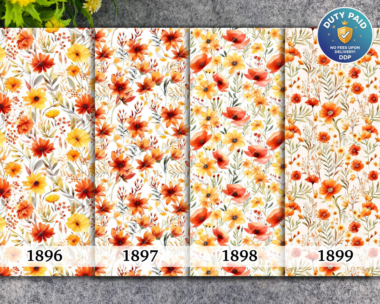 Orange Floral Water Soluble Transfer Paper for Polymer Clay (4x5.5 in