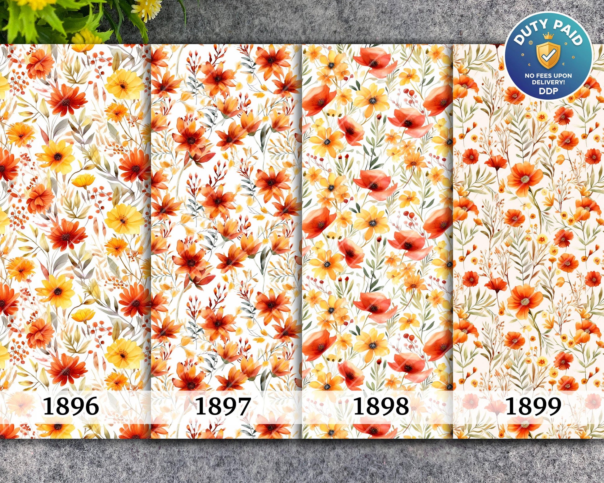 Orange Floral Water Soluble Transfer Paper for Polymer Clay (4x5.5 in