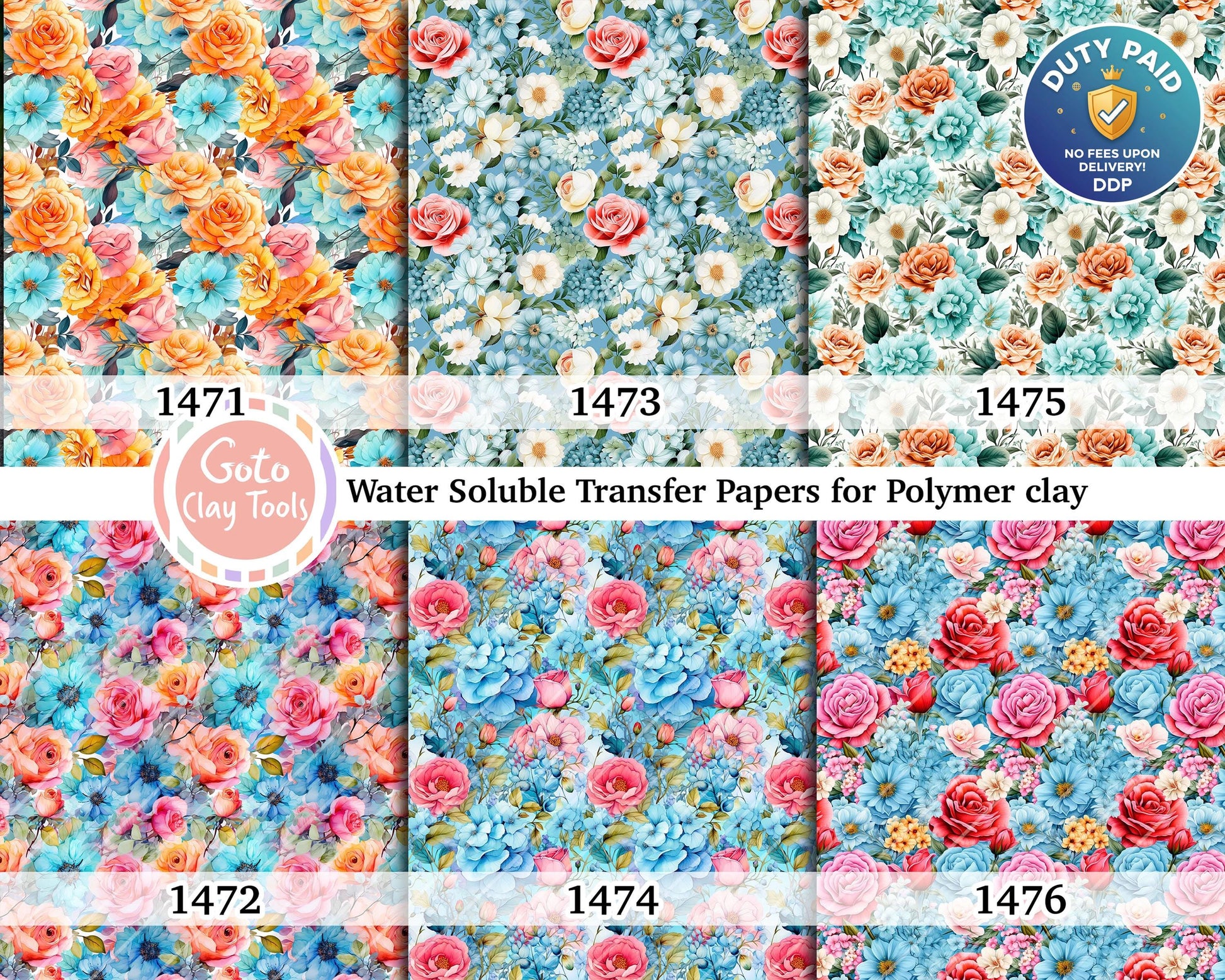 Rose Pattern Water Soluble Transfer Paper for Polymer Clay