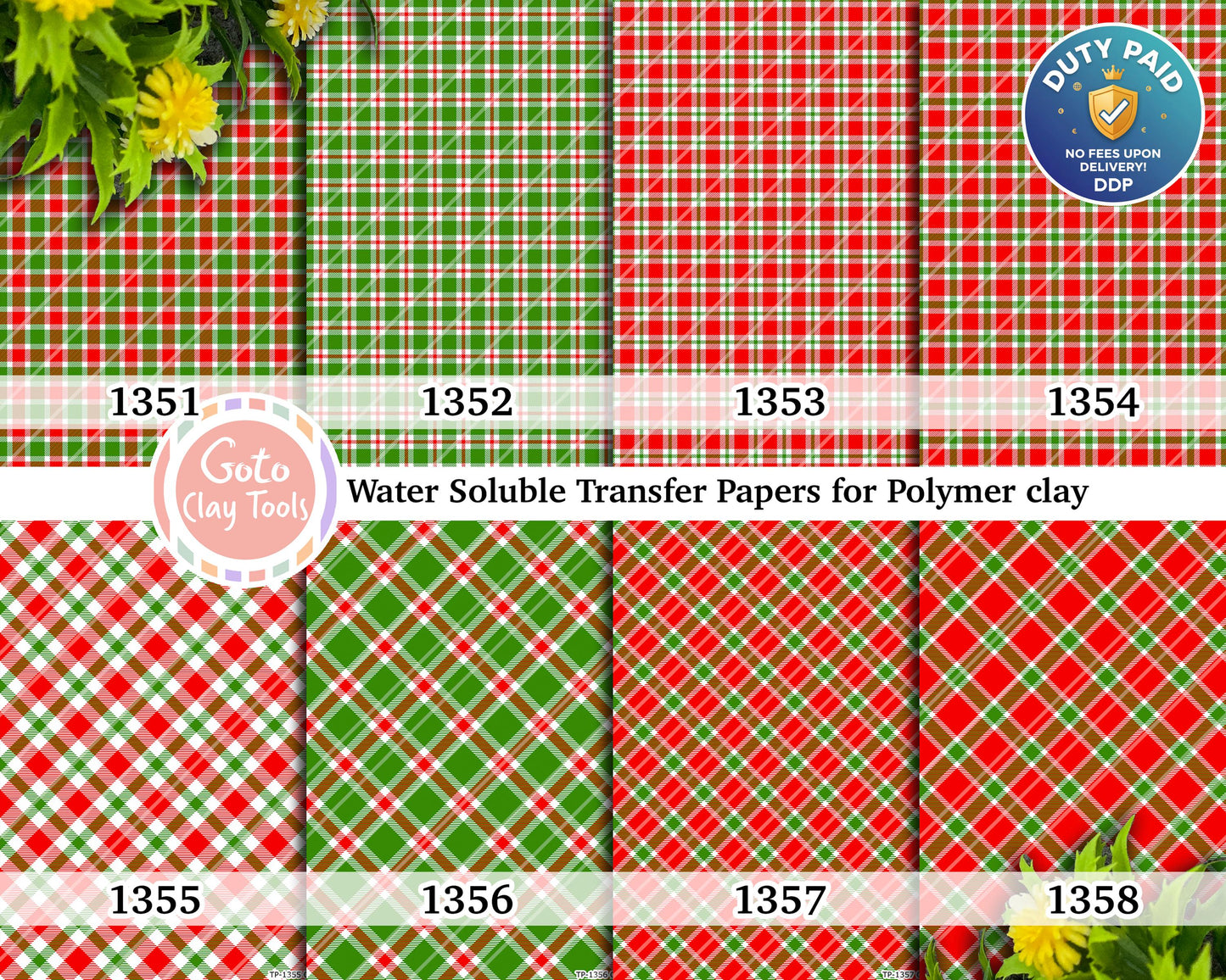 Christmas Plaid Water Soluble Transfer Paper for Polymer Clay