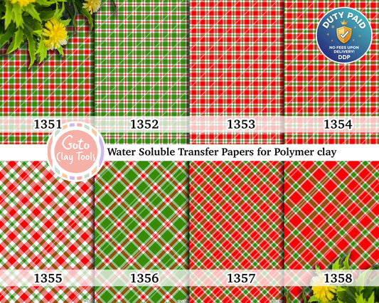 Christmas Plaid Water Soluble Transfer Paper for Polymer Clay