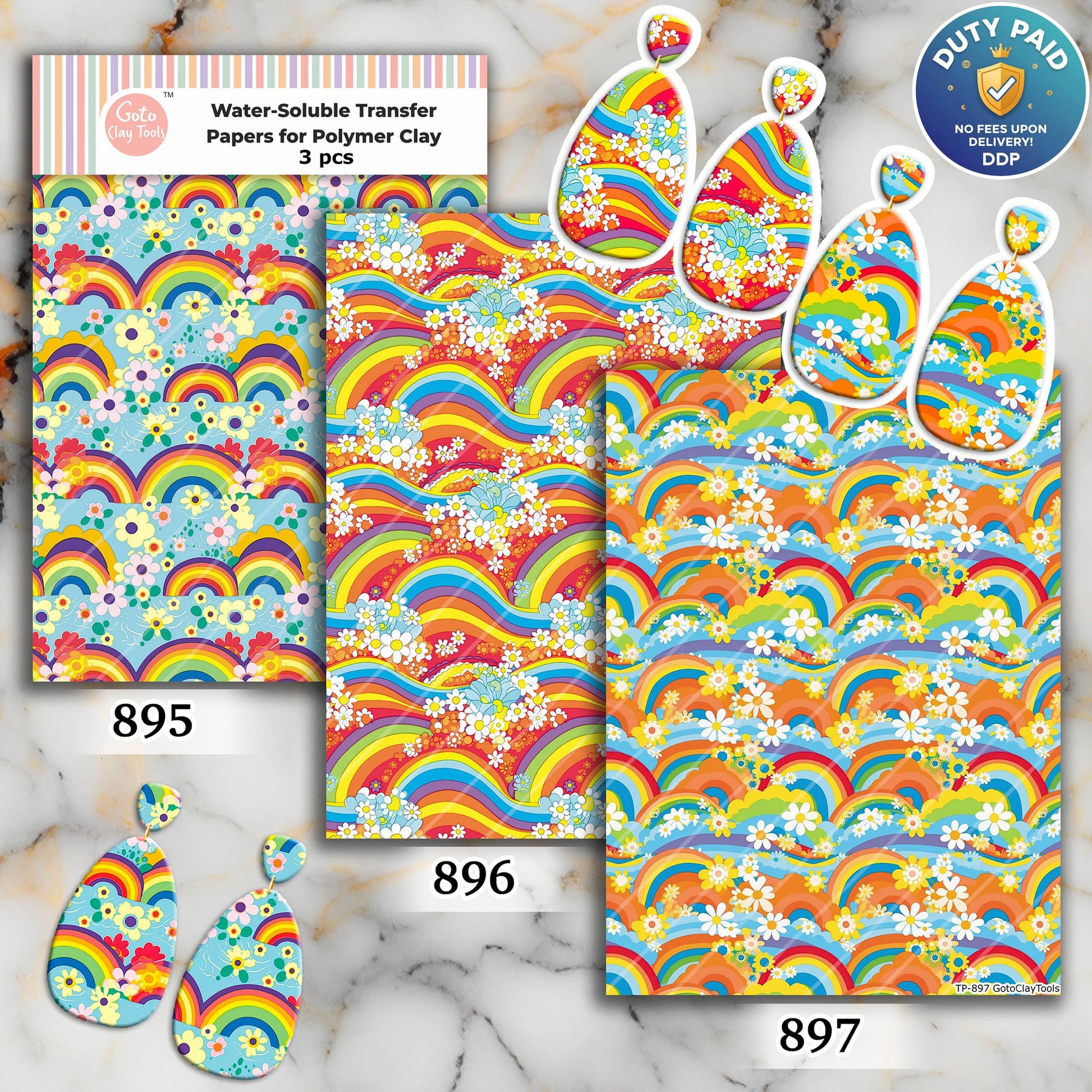 Rainbow Flower Transfer Paper for Polymer Clay: Water Soluble (4x5.5 in
