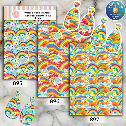 Rainbow Flower Transfer Paper for Polymer Clay: Water Soluble (4x5.5 in