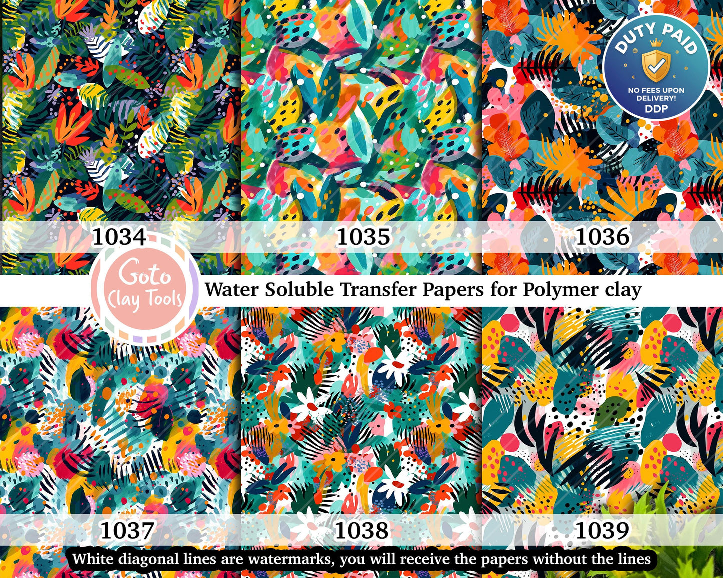 Tropical Polymer Clay Transfer Paper: Colorful Abstract Pattern (4x5.5 inches)