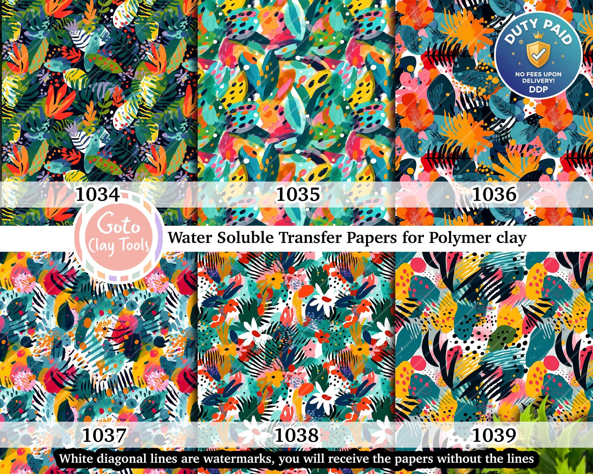 Tropical Polymer Clay Transfer Paper: Colorful Abstract Pattern (4x5.5 inches)