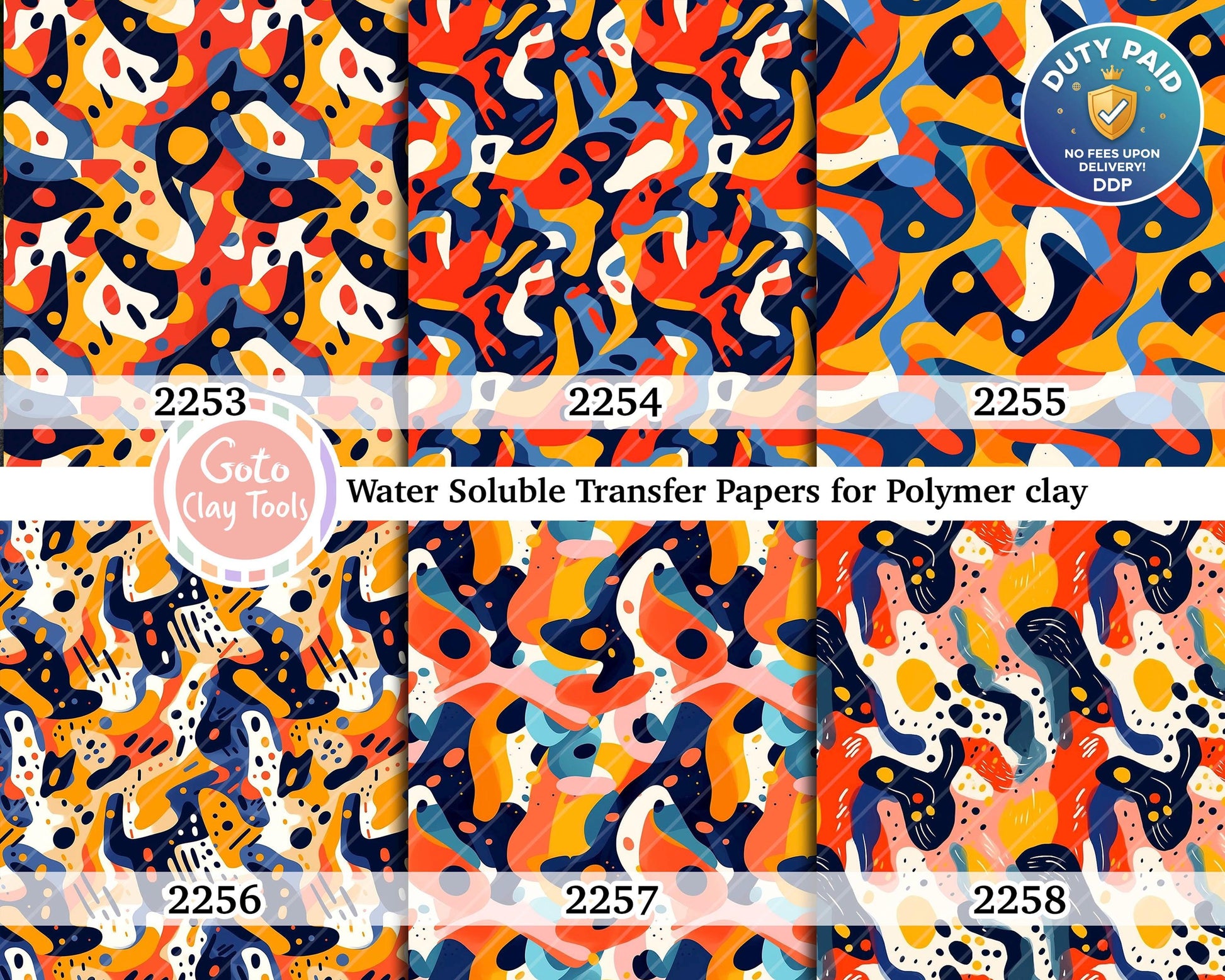 Water soluble Transfer paper for polymer clay, Colorful abstract pattern, polymer clay image transfers, magic transfer paper