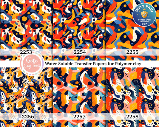 Water soluble Transfer paper for polymer clay, Colorful abstract pattern, polymer clay image transfers, magic transfer paper