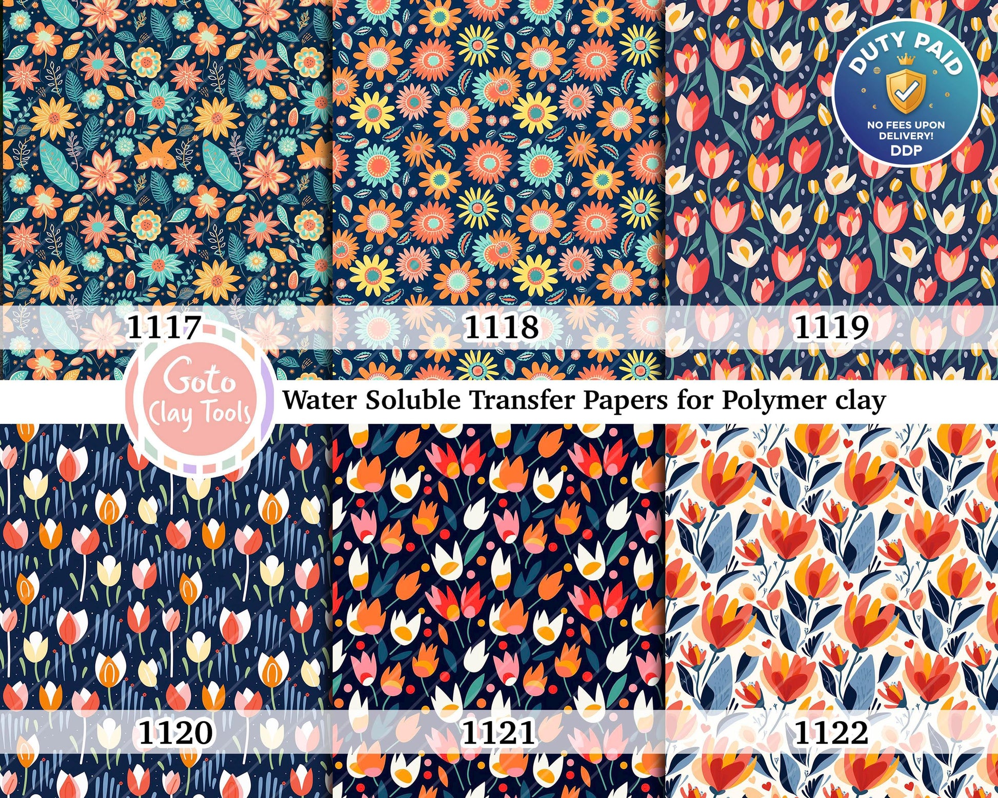 Tulip Floral Polymer Clay Transfer Paper: Water Soluble (4x5.5 inches)