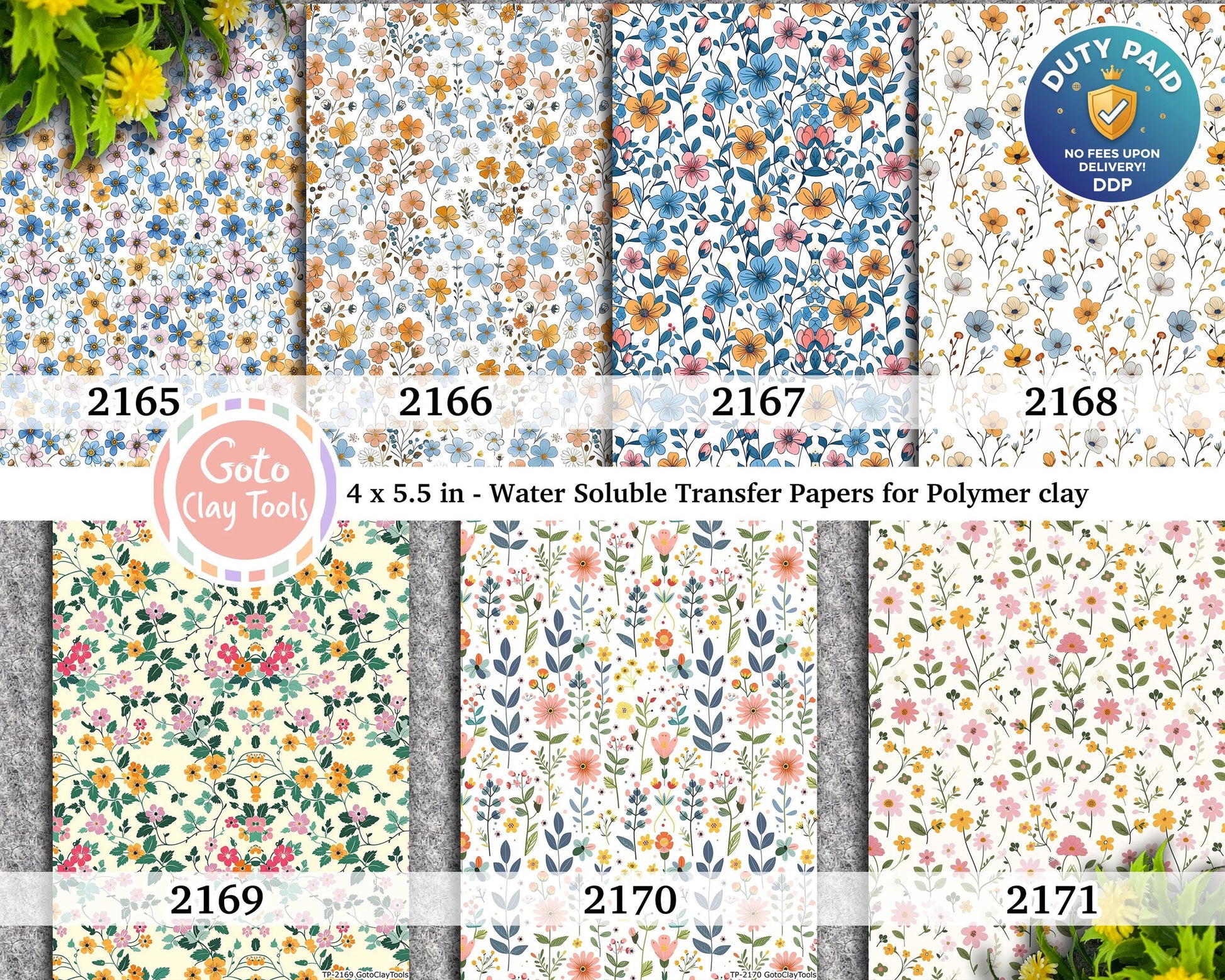 Floral Water Soluble Transfer Paper for Polymer Clay: 4x5.5" Colorful County Design