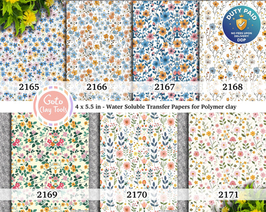 Floral Water Soluble Transfer Paper for Polymer Clay: 4x5.5" Colorful County Design