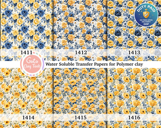Water soluble Transfer paper for polymer clay, Yellow Rose pattern, polymer clay image transfers, magic transfer paper