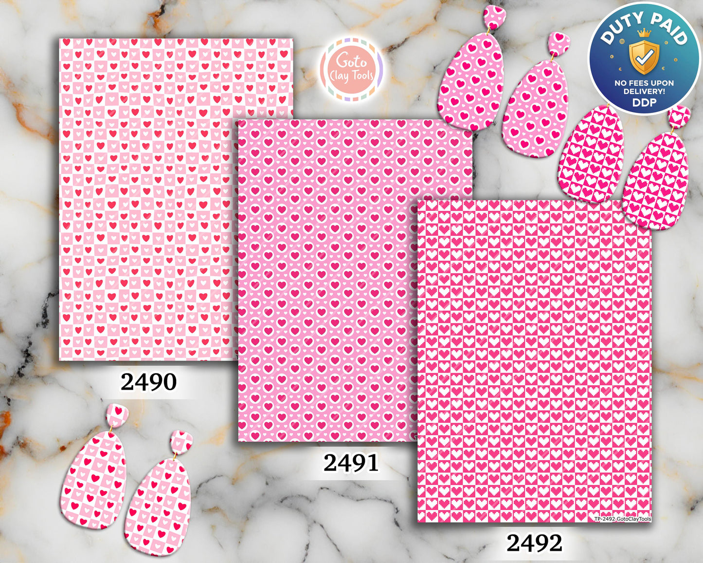 Checkered Heart Polymer Clay Transfer Sheet: Valentine's Day Pattern