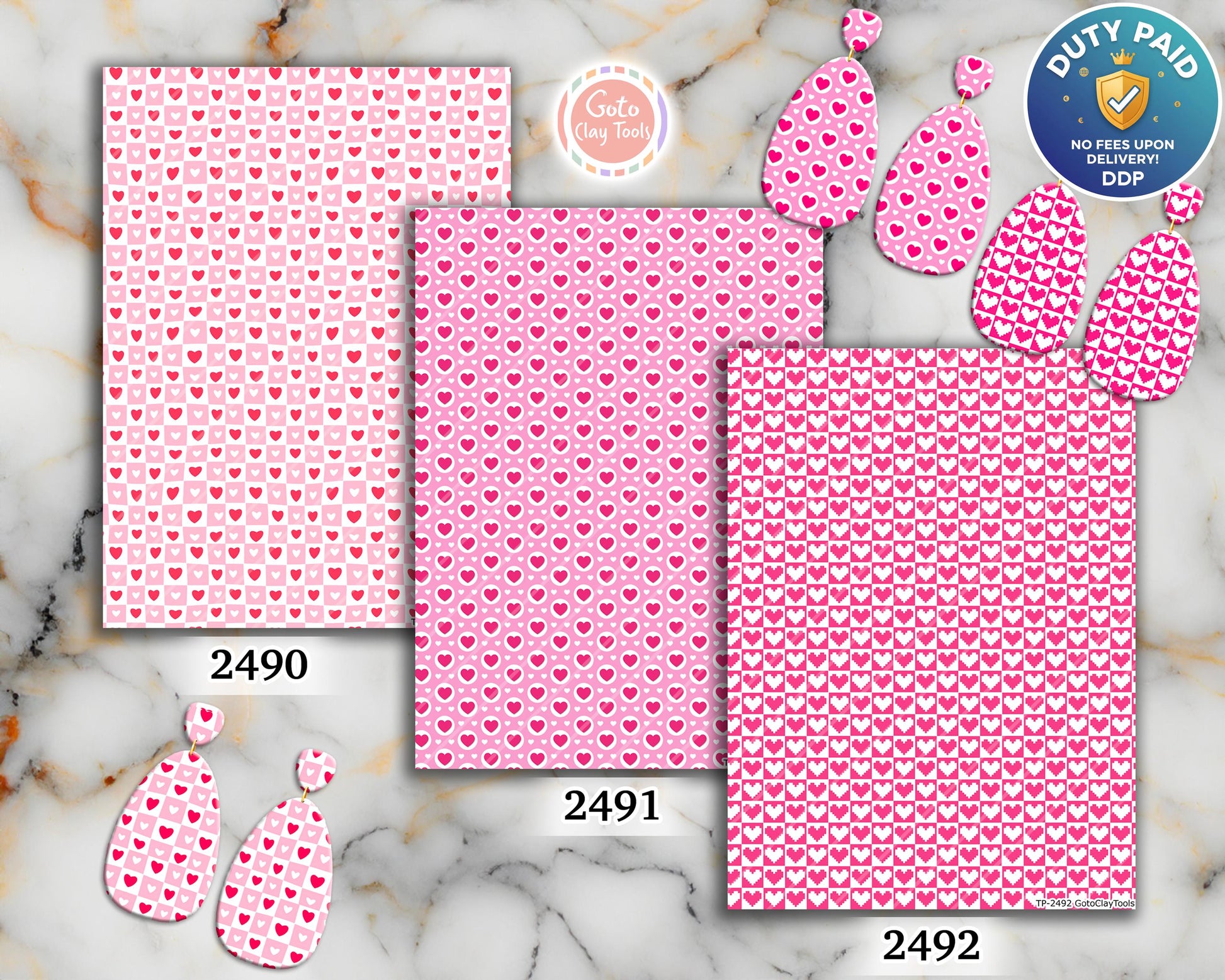 Checkered Heart Polymer Clay Transfer Sheet: Valentine's Day Pattern