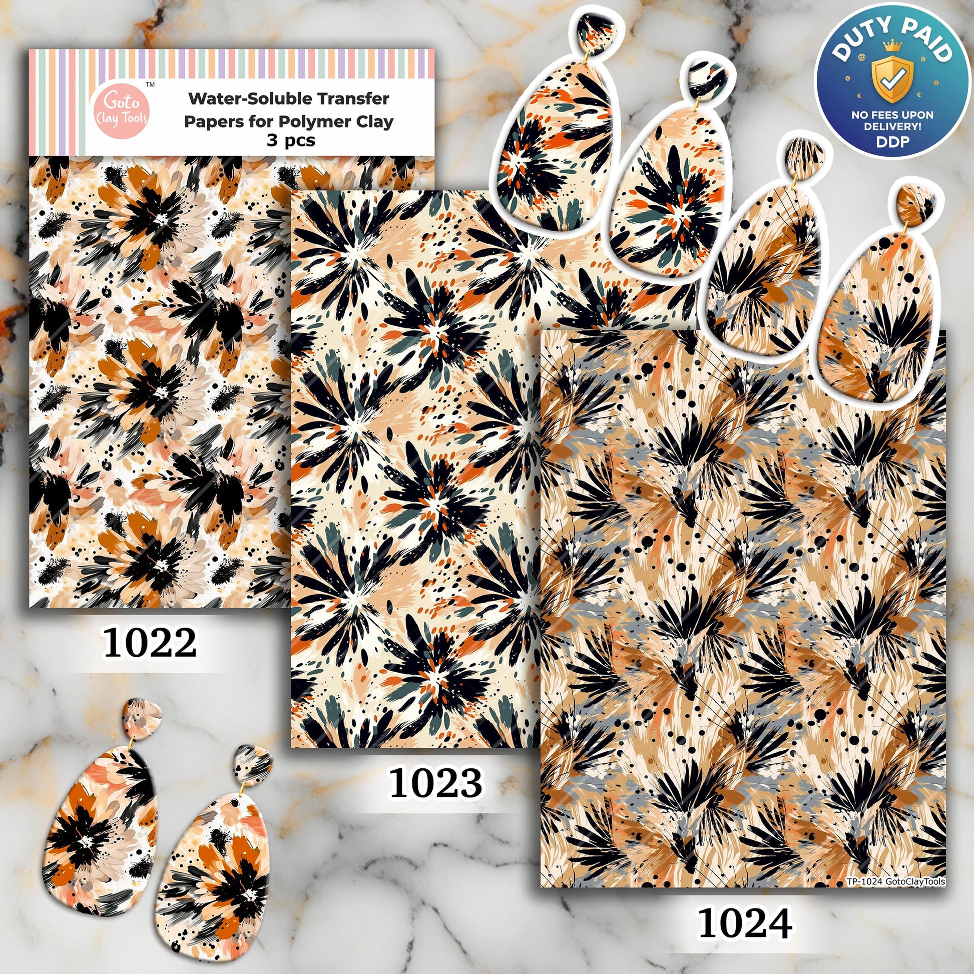 Water Soluble Transfer Paper for Polymer Clay: Abstract Floral Pattern (4x5.5 inches