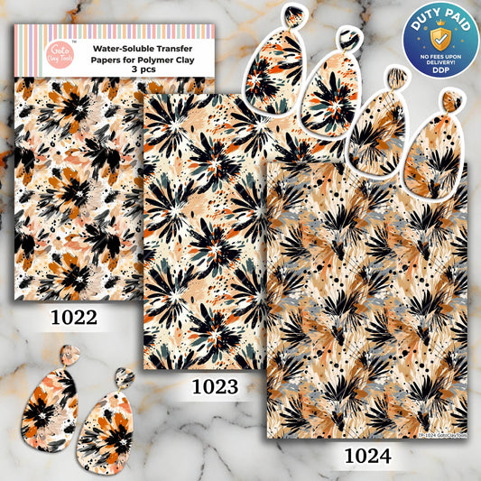 Water soluble Transfer paper for polymer clay, Brown abstract floral pattern, polymer clay image transfers, magic transfer paper