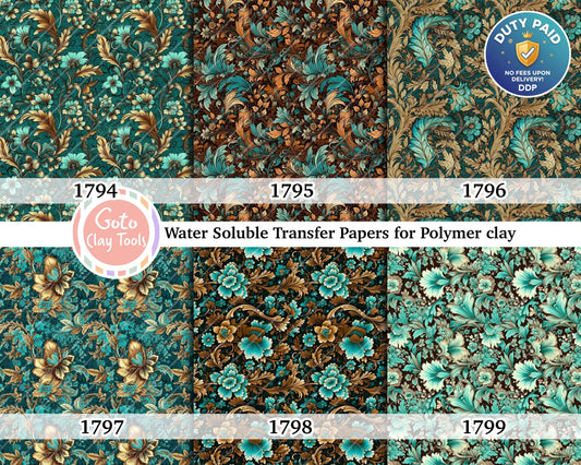 Water soluble Transfer paper for polymer clay, Ornamental floral pattern, polymer clay image transfers, magic transfer paper