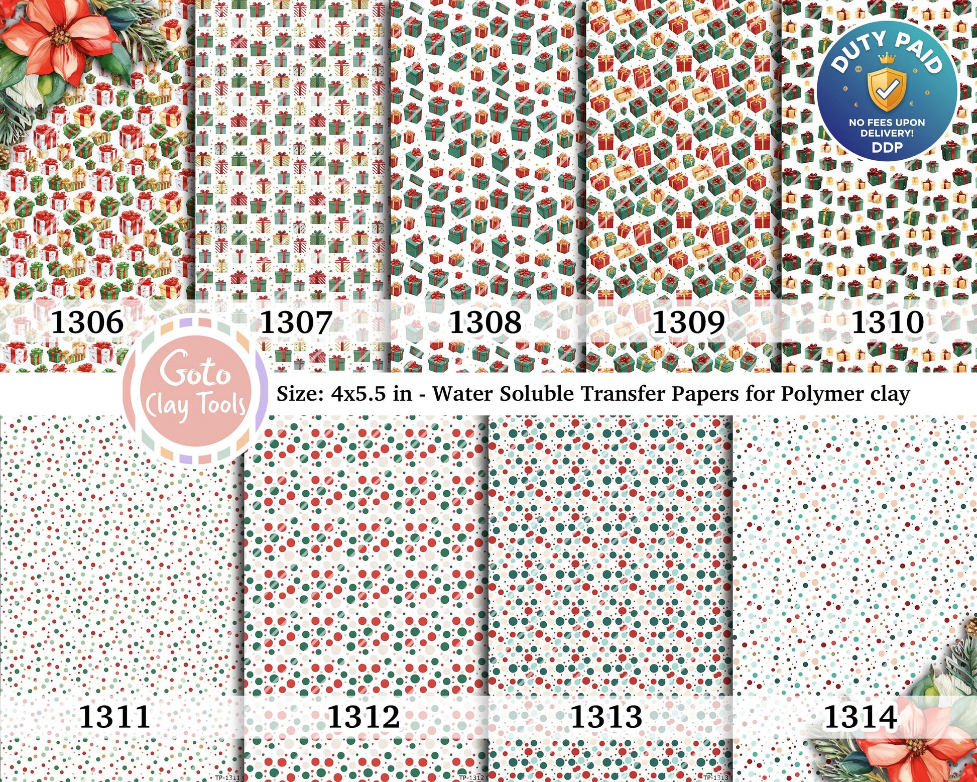 Christmas Polymer Clay Transfer Paper: Water Soluble (4x5.5 inches)