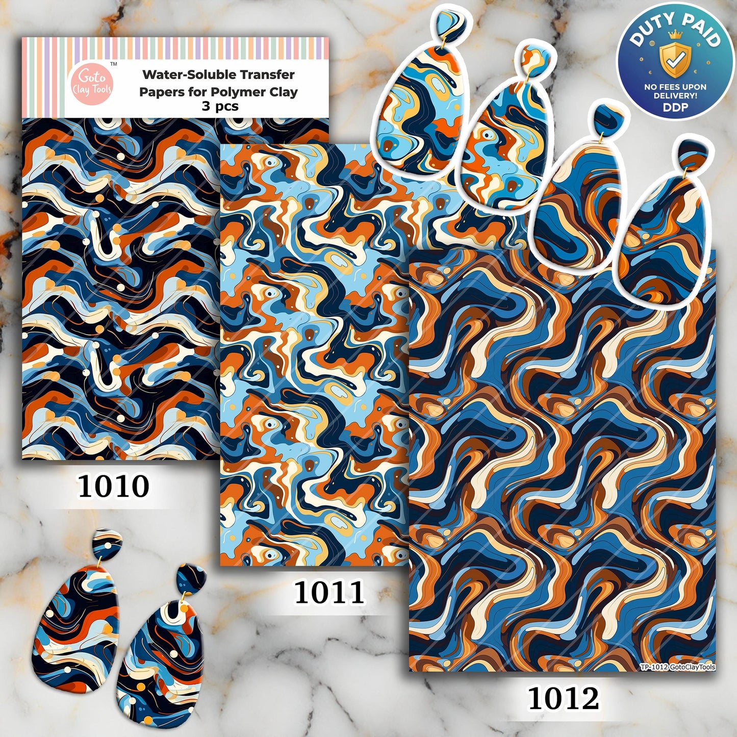 Water soluble Transfer paper for polymer clay, Abstract waves patterns, polymer clay image transfers, magic transfer paper