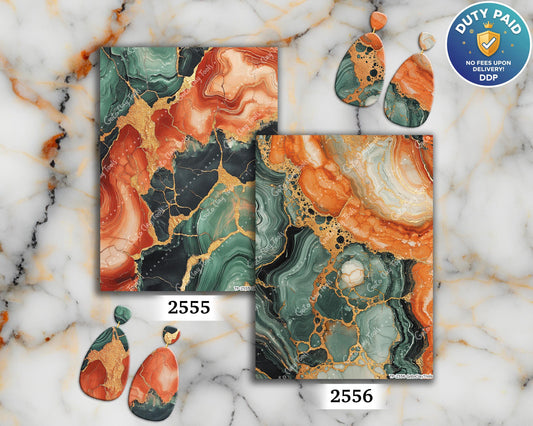 Transfer paper for polymer clay, Green and Orange Marbling, Clay water soluble transfer paper, Clay Transfers, Clay Transfer sheets