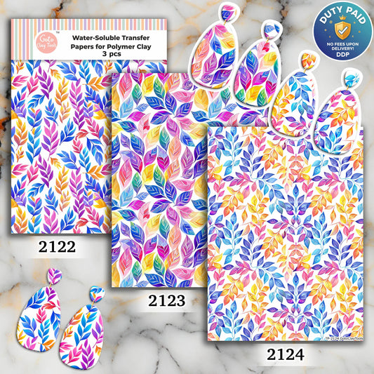 Ornate Water soluble Transfer paper for polymer clay, Colorful leaves pattern, polymer clay image transfers, magic transfer paper