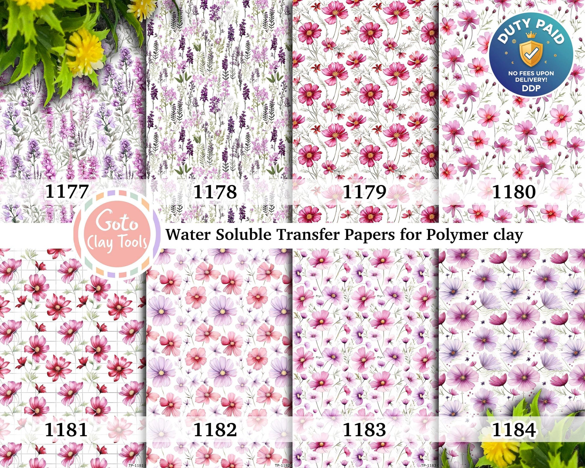 Watercolor Floral Transfer Paper for Polymer Clay