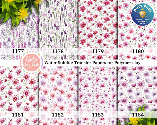 Water soluble Transfer paper for polymer clay, Pink watercolor floral patterns, polymer clay image transfers, magic transfer paper